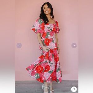 Phoebe Pink Flower Midi Dress- Large